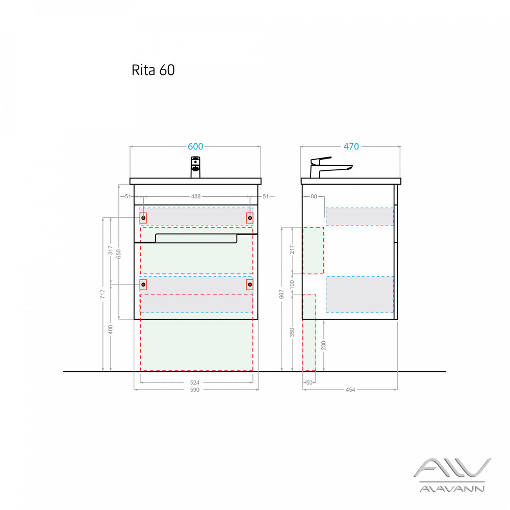 Тумба "RITA-60" под рак. "QUADRO -60" белый Alavann