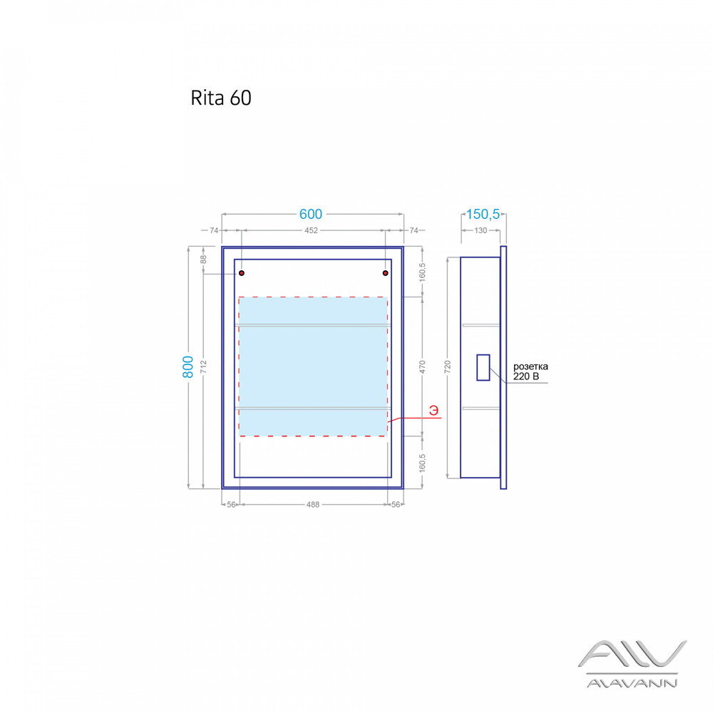 Шкаф зеркальный "RITA-60" белый Alavann